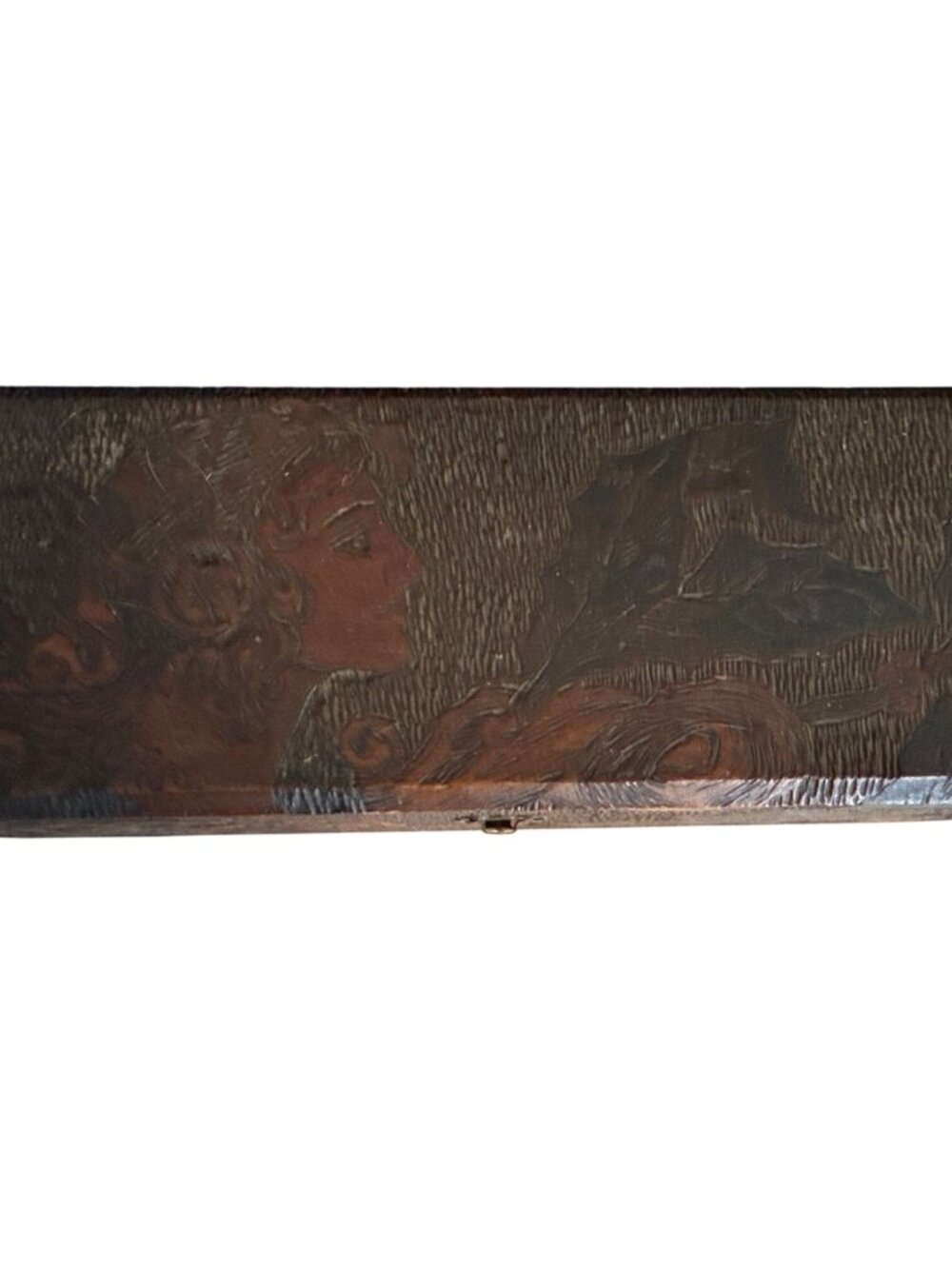 Antique Hand-Carved Wooden Jewelry Box With Satin Lining & Floral Design